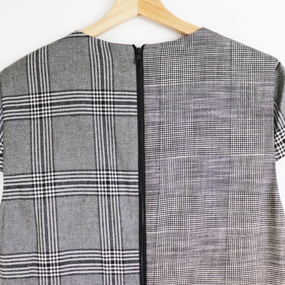 NWT Alice + Olivia Coley Plaid Dress Contrast Print Short Sleeve Black White 10 - Picture 9 of 9
